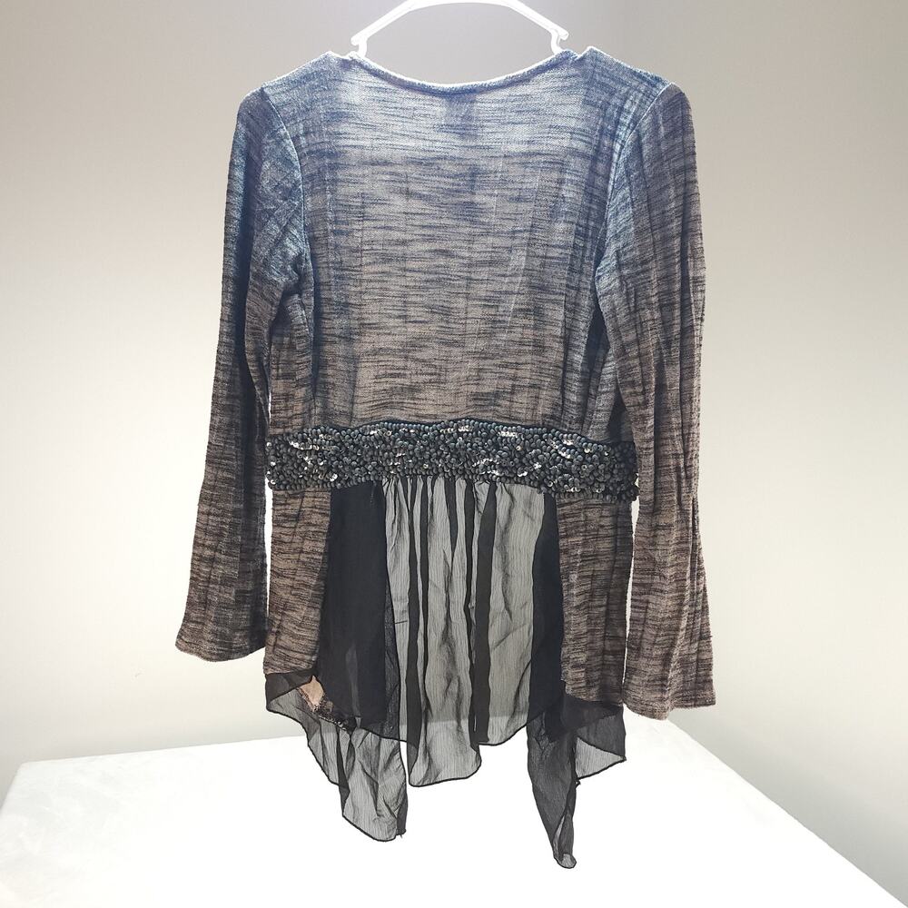 Vintage Y2k Dark Fairycore Beaded Sweater Whimsigoth Medium Gray Black Sequin